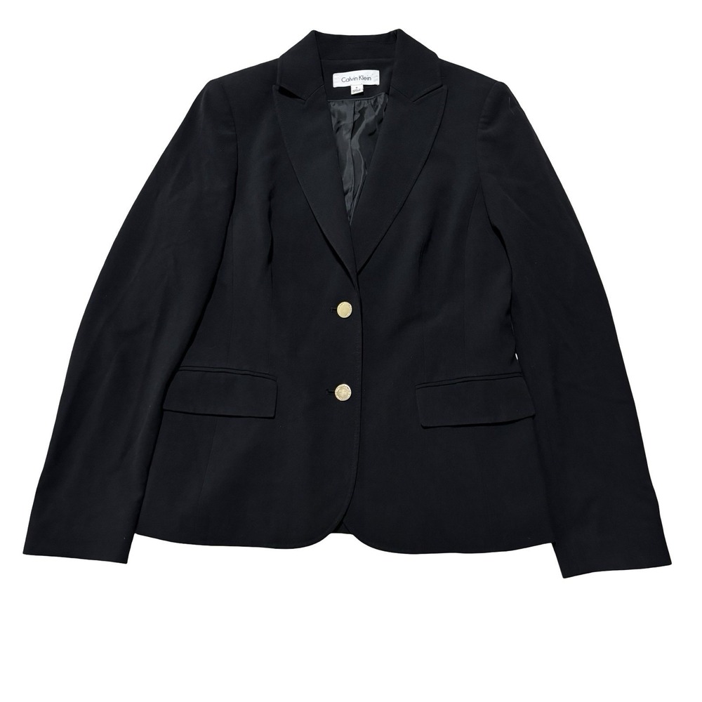 CALVIN KLEIN Women's Black Two Button Blazer Jacket Size 6 - 18‎ x 26